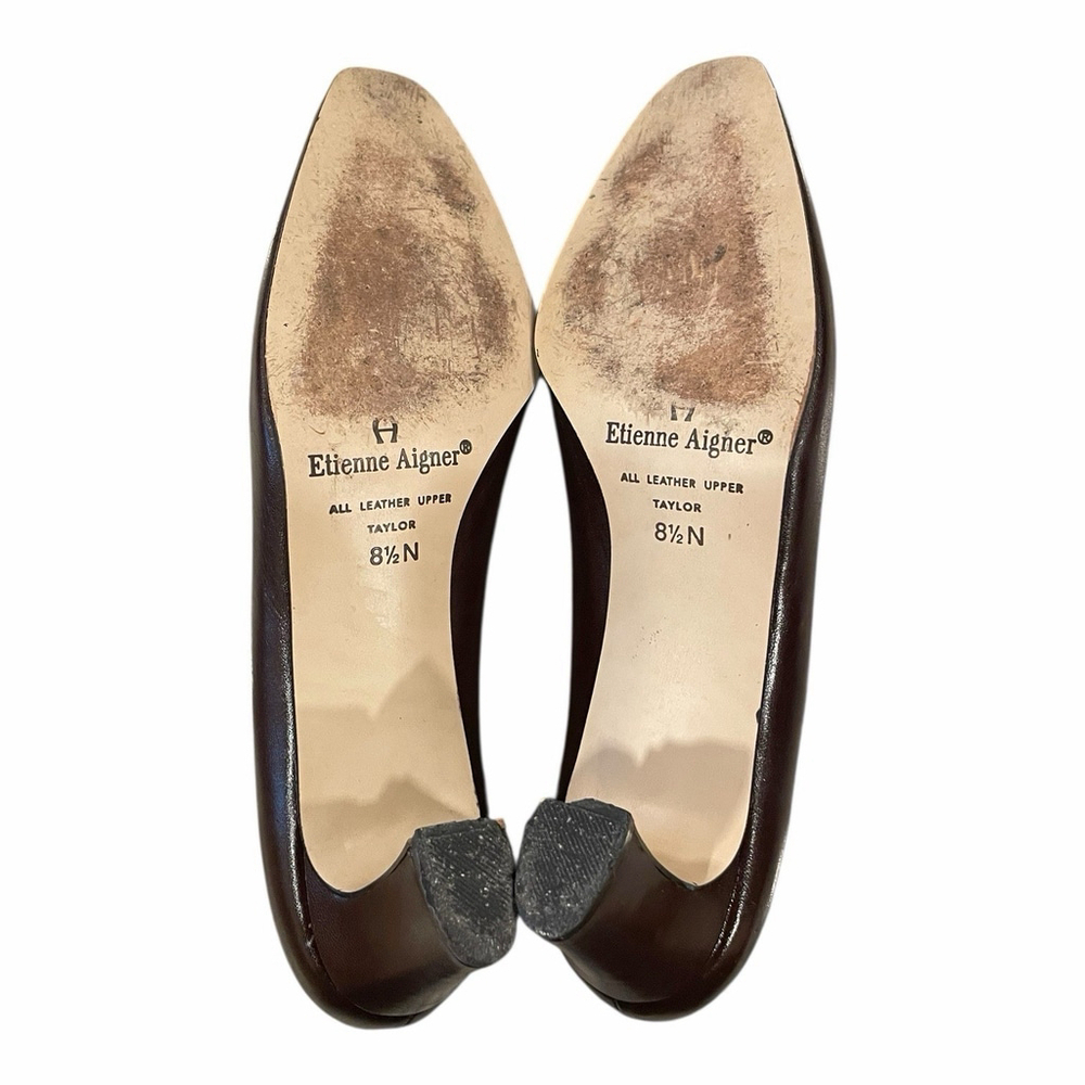 Vtg Etienne Aigner Womens 8.5N Taylor Pumps Brown Leather Made In Spain READ - Picture 10 of 16